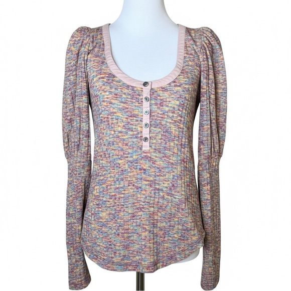 Anthropologie Puff Long Sleeve Knit Henley Top Multicolored Size X-Small XS - Picture 2 of 7